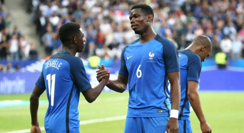 Tiền vệ Pogba muốn tái hợp siêu tiền đạo Dembele tại MU. Ảnh: internet.