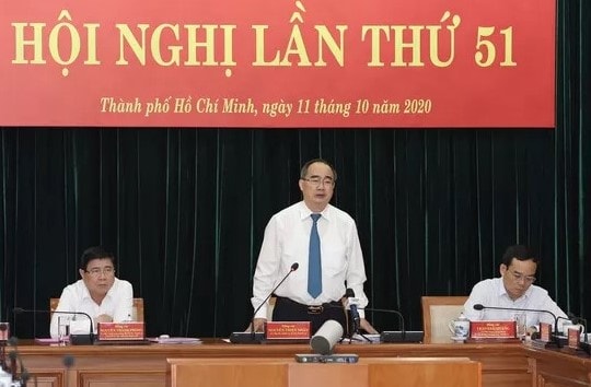 Bí thư Thành ủy TP Hồ Chí Minh Nguyễn Thiện Nhân phát biểu tại Hội nghị
