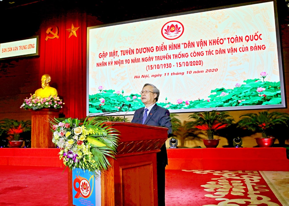 Đồng chí Trần Quốc Vượng, Ủy viên Bộ Chính trị, Thường trực Ban Bí thư phát biểu tại Lễ kỷ niệm. Ảnh: Sơn Hải