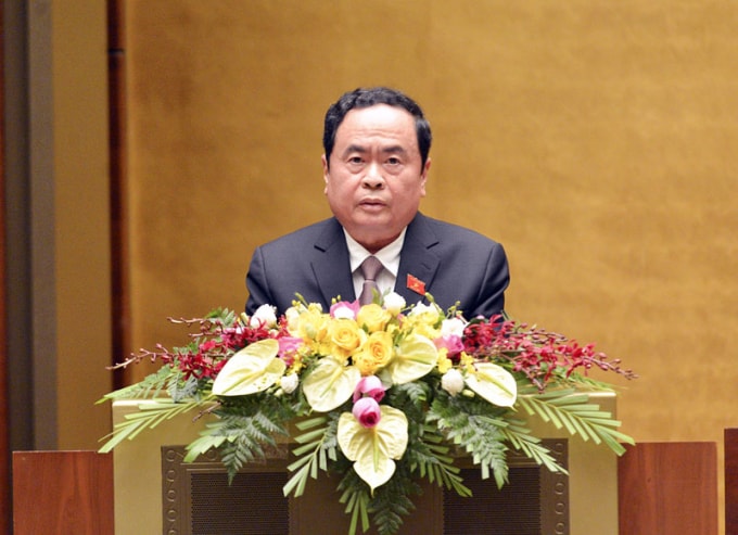 Chủ tịch Ủy ban Trung ương Mặt trận Tổ quốc Việt Nam Trần Thanh Mẫn trình bày Báo cáo tổng hợp ý kiến, kiến nghị của cử tri và nhân dân gửi đến kỳ họp thứ 10, Quốc hội khóa XIV.