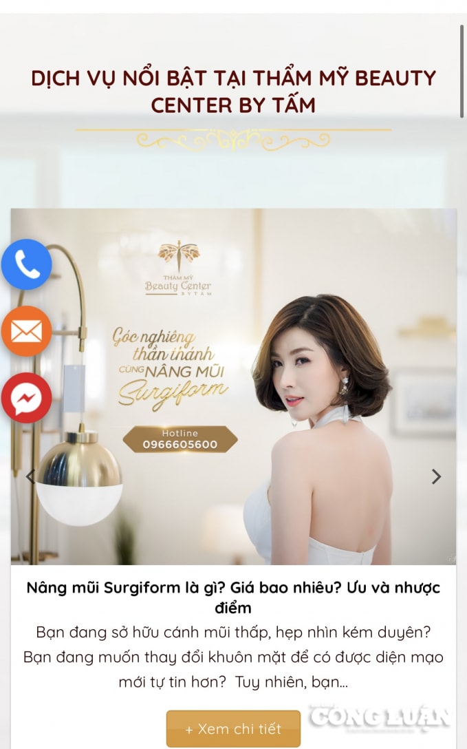 Một quảng cáo dịch vụ tại Thẩm mỹ viện Beauty Center by Tấm