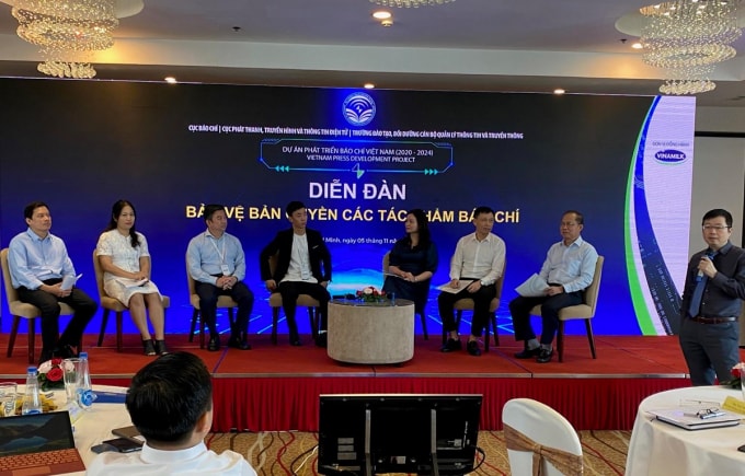 Lãnh đạo các cơ quan báo chí thảo luận tại diễn đàn. Ảnh: Phương Mai/TTXVN.