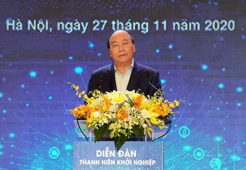 Thủ tướng Nguyễn Xuân Phúc phát biểu tại Diễn đàn Thanh niên khởi nghiệp 2020.