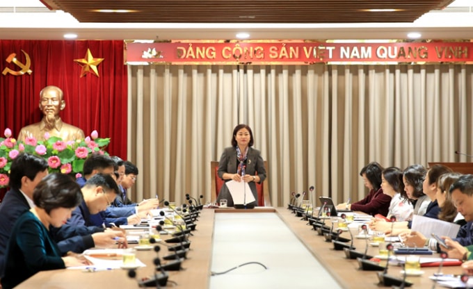 Bà Nguyễn Thị Tuyến - Phó BT Thường trực Thành ủy phát biểu kết luận buổi làm việc. Ảnh: Hanoi.gov.vn