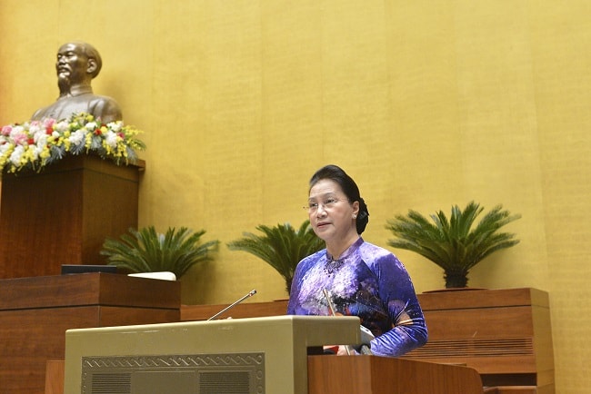 Chủ tịch Quốc hội Nguyễn Thị Kim Ngân phát biểu tại buổi gặp mặt Đoàn đại biểu dự Đại hội biểu dương các mô hình học tập toàn quốc.