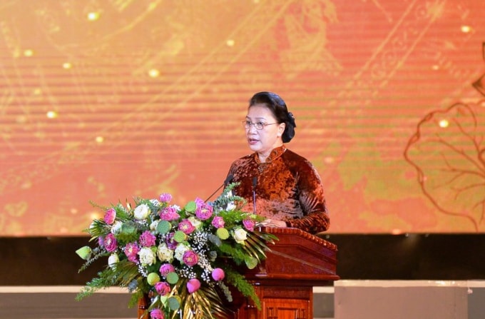Ủy viên Bộ Chính trị,Chủ tịch Quốc hội Nguyễn Thị Kim Ngân phát biểu tại Lễ kỷ niệm. Ảnh: Thành Cường
