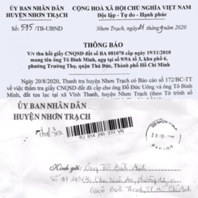 Thông báo thu hồi đất giới hạn thời gian phản hồi 30 ngày nhưng chạm mốc ngày thứ 30 mới gửi cho đương sự là một bất thường của cơ quan chức năng huyện Nhơn Trạch.