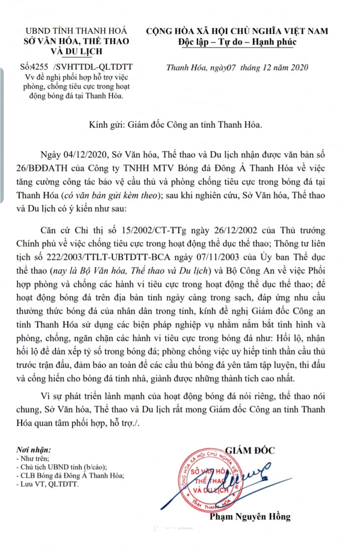 Tăng cường công tác bảo vệ cầu thủ và phòng chống tiêu cực trong bóng đá tại Thanh Hóa là nét mới trong một nền bóng đá sạch mà CLB bóng đá Đông Á Thanh Hoá đang hướng tới