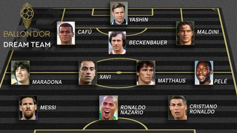 Đội hình huyền thoại của France Football có sự góp mặt của Ronaldo và Messi. Ảnh: baoquangninh.vn