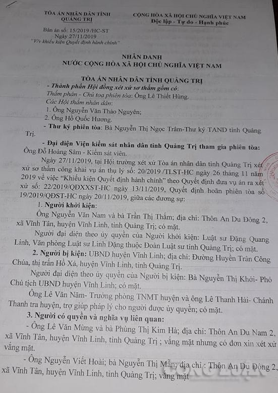 Tòa án Nhân dân tỉnh Quảng Trị khẳng định thửa đất của gia đình ông Nam có nguồn gốc sử dụng hợp pháp, được pháp luật bảo vệ.
