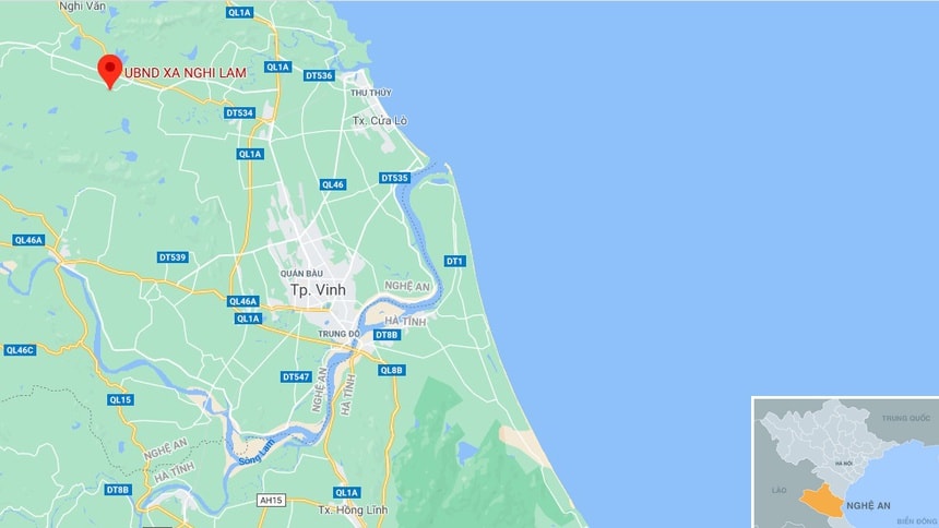 Hình ảnh xã Nghi Lâm, Nghệ An nơi phát hiện quả bom. Ảnh: Zingnews.vn