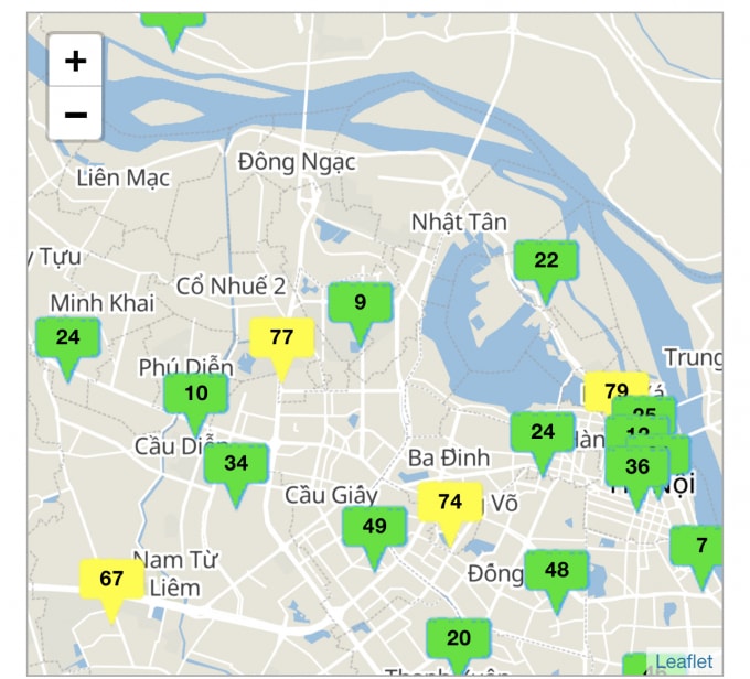 Một số nơi có chỉ số AQI trong biên độ vàng, chất lượng không khí trung bình. Ảnh: Dương Lâm