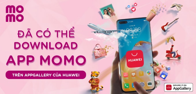 Một quảng cáo của Ví Momo cho phép thanh toán trên kho ứng dụng ApppGallery của Huawei