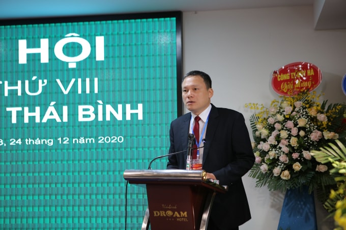 Nhà báo Hoàng Minh Sơn, Tỉnh ủy viên, Tổng Biên tập Báo Thái Bình, Chủ tịch Hội Nhà báo Thái Bình phát biểu. Ảnh: Phạm Thành