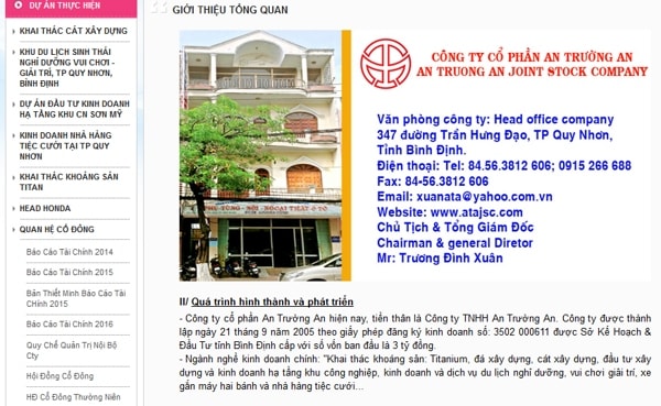 Trang web của Công ty cổ phần An Trường An