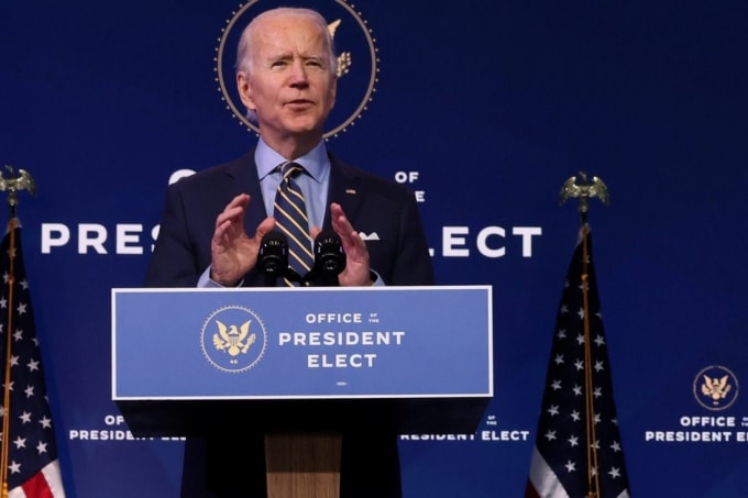 Tổng thống mới đắc cử của Mỹ, Joe Biden đã thảo luận về an ninh quốc gia và chính sách đối ngoại tại trụ sở chuyển tiếp của ông ở Wilmington, Delaware, hôm thứ Hai. Ảnh: Reuters