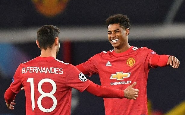 Bộ đôi Rashford và Bruno Fernandes chơi tốt trong năm 2020. Ảnh: internet