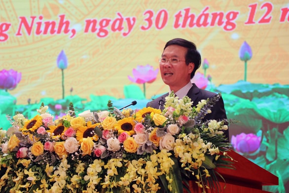 Trưởng Ban Tuyên giáo trung ương Võ Văn Thưởng phát biểu kết luận Hội nghị toàn quốc tổng kết công tác tuyên giáo tại Quảng Ninh trưa 30-12 - Ảnh: Đức Anh