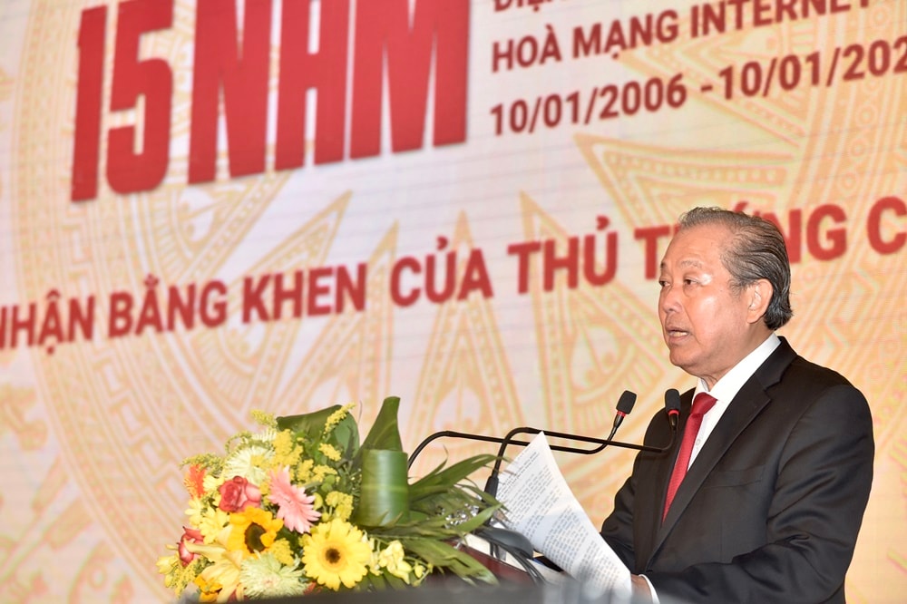 Phó Thủ tướng Thường trực Chính phủ Trương Hòa Binh phát biểu chúc mừng Cổng TTĐT Chính phủ. Ảnh: VGP/Nhật Bắc