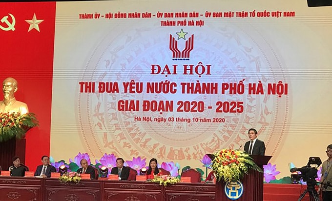 Phó Giáo sư, Tiến sĩ, bác sĩ Nguyễn Duy Ánh, Giám đốc Bệnh viện Phụ sản Hà Nội phát biểu tại Đại hội Thi đua yêu nước TP. Hà Nội giai đoạn 2020 – 2025.