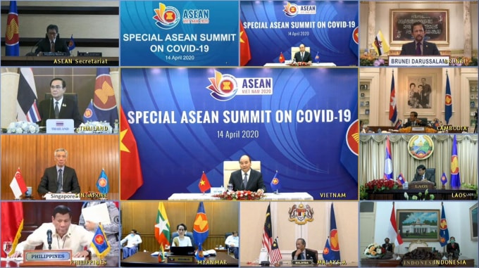Hội nghị Cấp cao ASEAN năm nay do Việt Nam chủ trì được tổ chức theo hình thức trực tuyến do ảnh hưởng của Covid-19. Ảnh: EPA