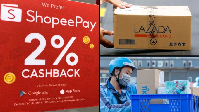 Shopee hiện là trang thương mại điện tử được truy cập nhiều nhất tại Việt Nam, tiếp theo là Thế giới di động, Tiki và Lazada của Alibaba. Ảnh: Kentaro Iwamoto, Reuters.