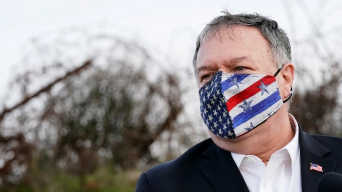 Ngoại trưởng Hoa Kỳ Mike Pompeo tại Cao nguyên Golan do Israel chiếm đóng vào ngày 19 tháng 11. Ảnh: Pool /Reuters