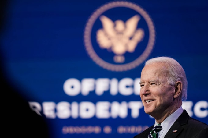 Tổng thống đắc cử Hoa Kỳ Joe Biden phát biểu tại Nhà hát Queen ở Wilmington, Delaware, vào thứ Bảy vừa qua. Ảnh: AMR ALFIKY / THE NEW YORK TIMES