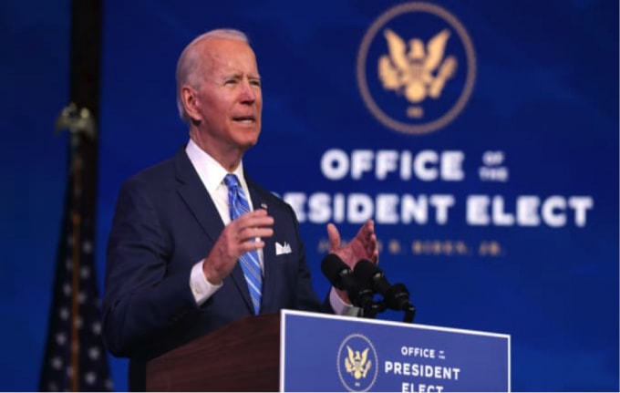 Tổng thống đắc cử Mỹ - ông Joe Biden phát biểu tại nhà hát Queen hôm 14/1/2021 tại Wilmington, Delaware. Ảnh: CNBC