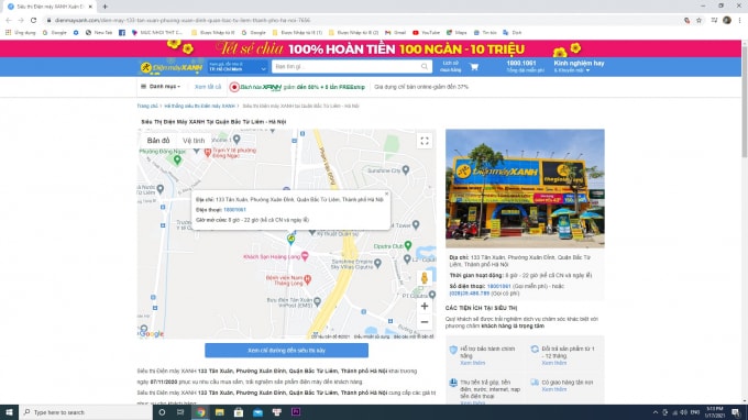 Website của Công ty Cổ phần Thế Giới Di Động quảng bá về siêu thị Điện máy Xanh được xác định xây dựng trái phép trên đất nông nghiệp.