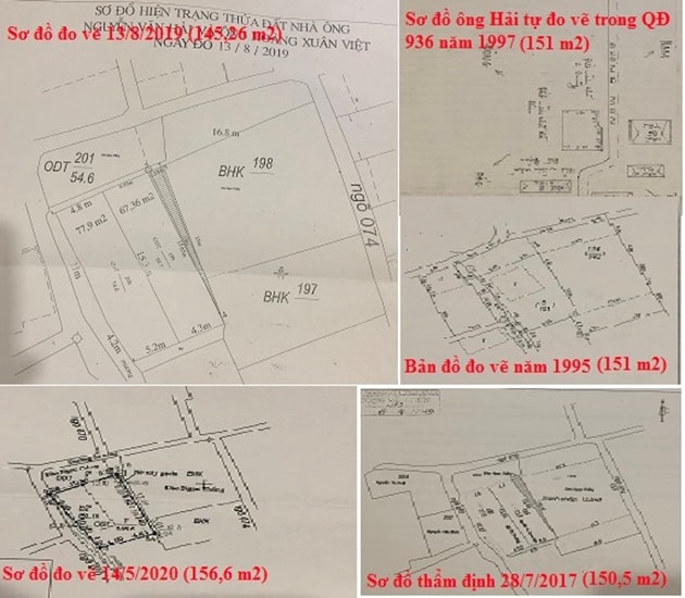 Kích thước của mảnh đất nhà ông Hải, bà Phương có nhiều kích thước khác nhau sau mỗi lần đo.
