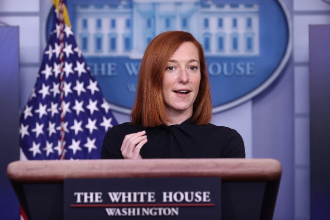 Thư ký Báo chí Nhà Trắng Jen Psaki tổ chức cuộc họp báo hàng ngày tại Nhà Trắng ở Washington, ngày 22 tháng 1. Ảnh: Reuters