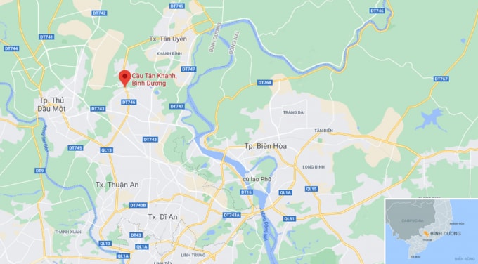 Cầu Tân Khánh, nơi xảy ra vụ tai nạn. Ảnh: Google Maps.