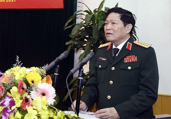 Đại tướng Ngô Xuân Lịch phát biểu tại buổi gặp mặt. (Ảnh BQP)