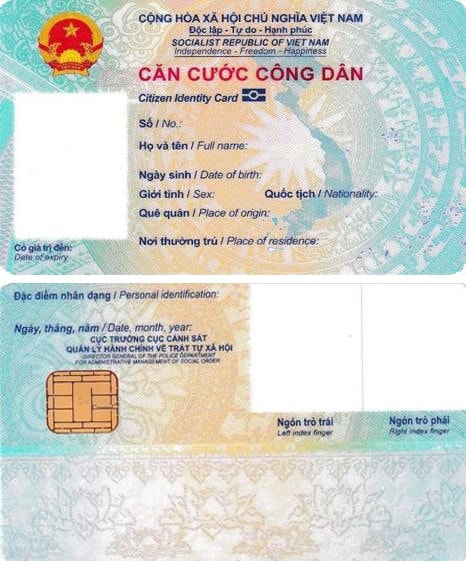Hình ảnh mặt trước sau của CCCD gắn chip điện tử. Ảnh: Bộ Công an.