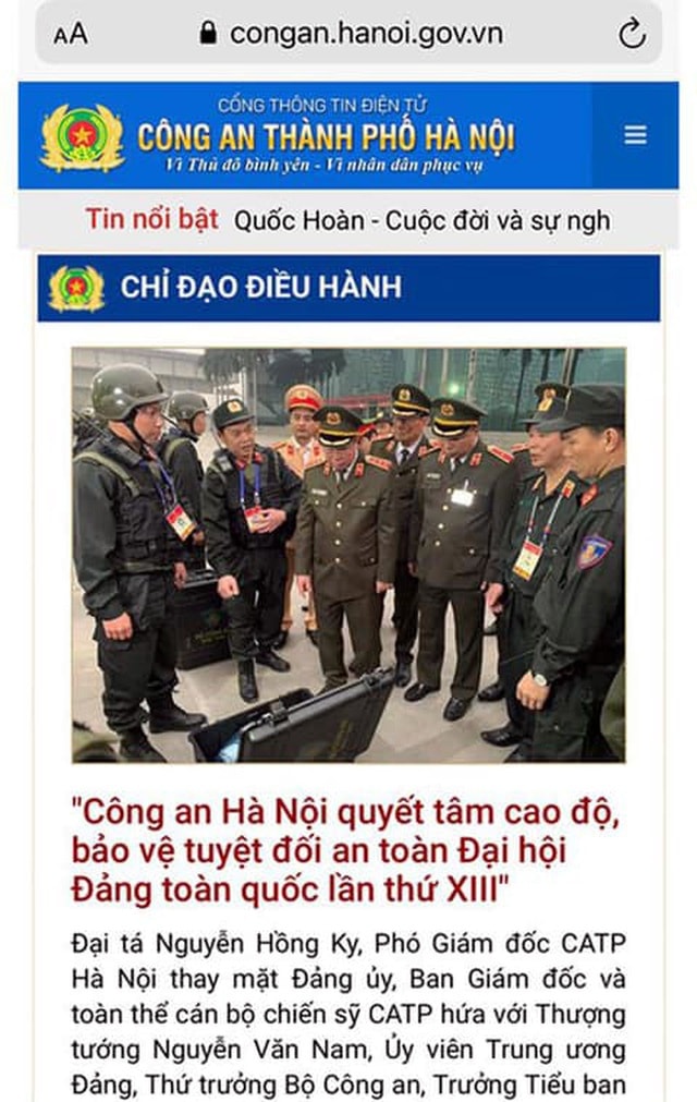 Cổng thông tin điện tử chính thức của Công an TP. Hà Nội. Ảnh: dantri.com.vn