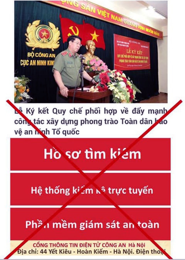 Trang web giả mạo cơ quan công an. Ảnh: dantri.com.vn