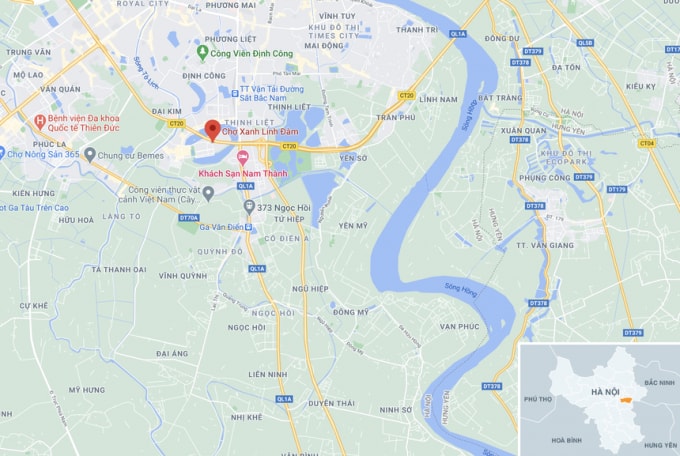 Vụ cháy xảy ra tại chợ xanh Linh Đàm, quận Hoàng Mai, Hà Nội. Ảnh: Google Maps.