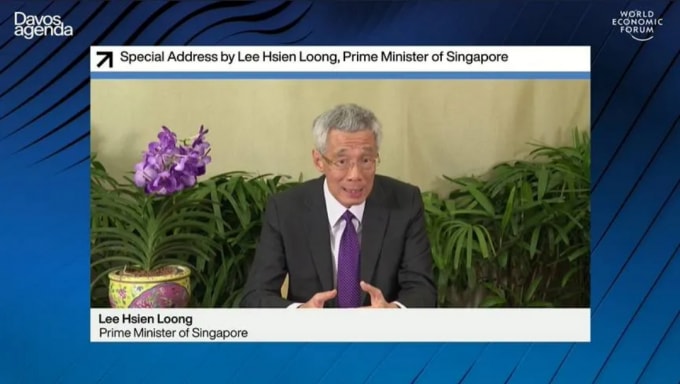 Thủ tướng Singapore Lý Hiển Long phát biểu tại các cuộc họp trực tuyến trong Chương trình nghị sự Davos vào ngày 29 tháng 1. Ảnh: Nikkei