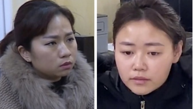 Đối tượng Trần Mỹ Linh và Nguyễn Thị Ngọc Huyền tại cơ quan Công an.