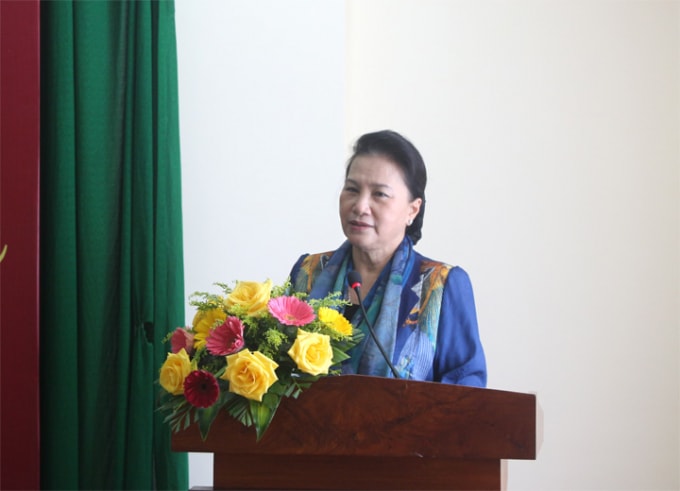 Chủ tịch Quốc hội Nguyễn Thị Kim Ngân phát biểu tại buổi lễ. (Ảnh quochoi.vn)