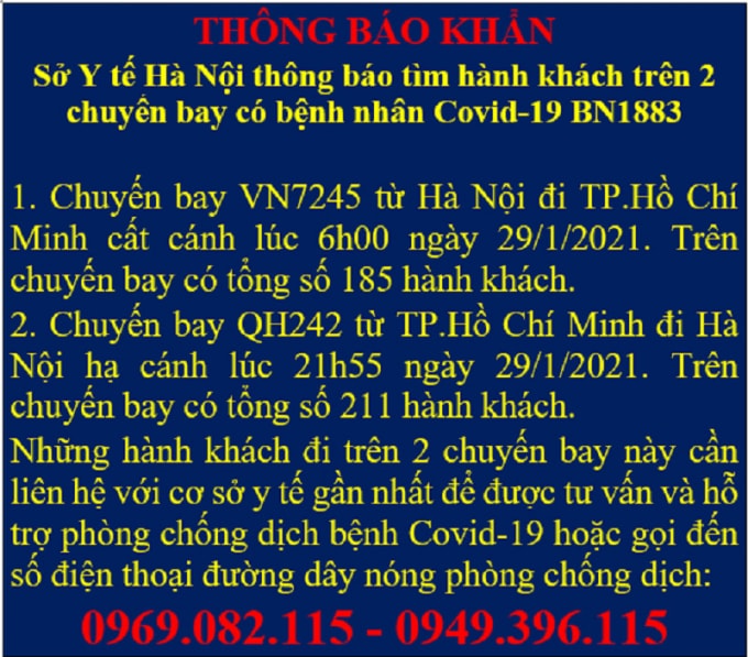 Bệnh nhân 1883 đã đi trên hai chuyến bay có tổng số hành khách là 396 người (ảnh TL).