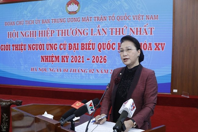 Chủ tịch Quốc hội, Chủ tịch Hội đồng Bầu cử quốc gia Nguyễn Thị Kim Ngân phát biểu chỉ đạo tại Hội nghị.