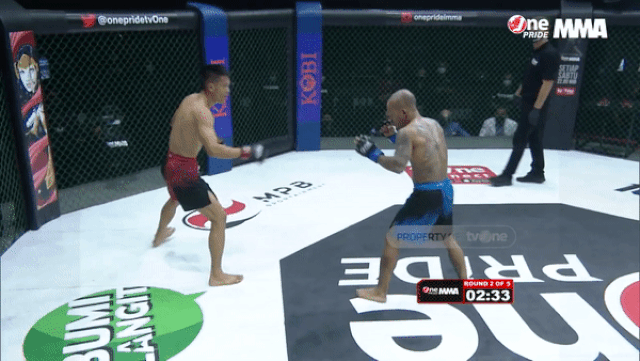 Pha bay người tung cước tuyệt đẹp của võ sĩ, hạ knock-out đối thủ tại sàn đấu. Ảnh: dantri.com.vn