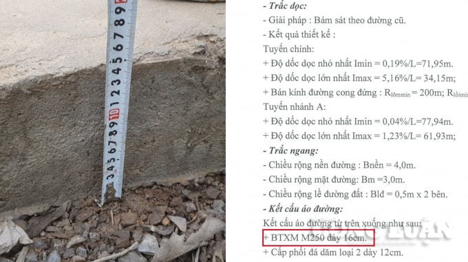 Nhiều đoạn đường không đủ tiêu chuẩn độ dày theo như thiết kế.