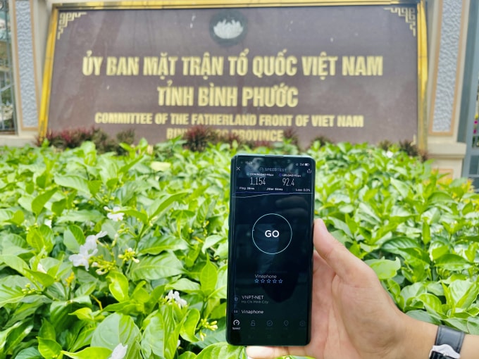 Tốc độ VinaPhone 5G đo được tại Bình Phước lúc 15h28 ngày 08-02-2021.