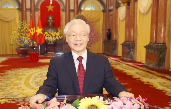 Chủ tịch nước Nguyễn Phú Trọng chúc Tết tới toàn thể đồng bào, đồng chí và chiến sĩ cả nước, cộng đồng người Việt Nam ở nước ngoài. Ảnh: TTXVN