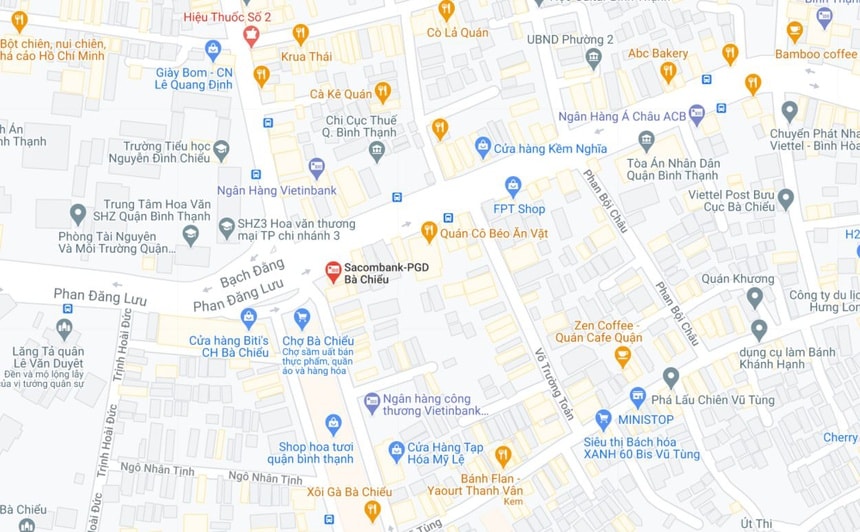 Vị trí của Ngân hàng Sacombank tại quận Bình Thạnh (chấm đỏ). Ảnh: Google maps