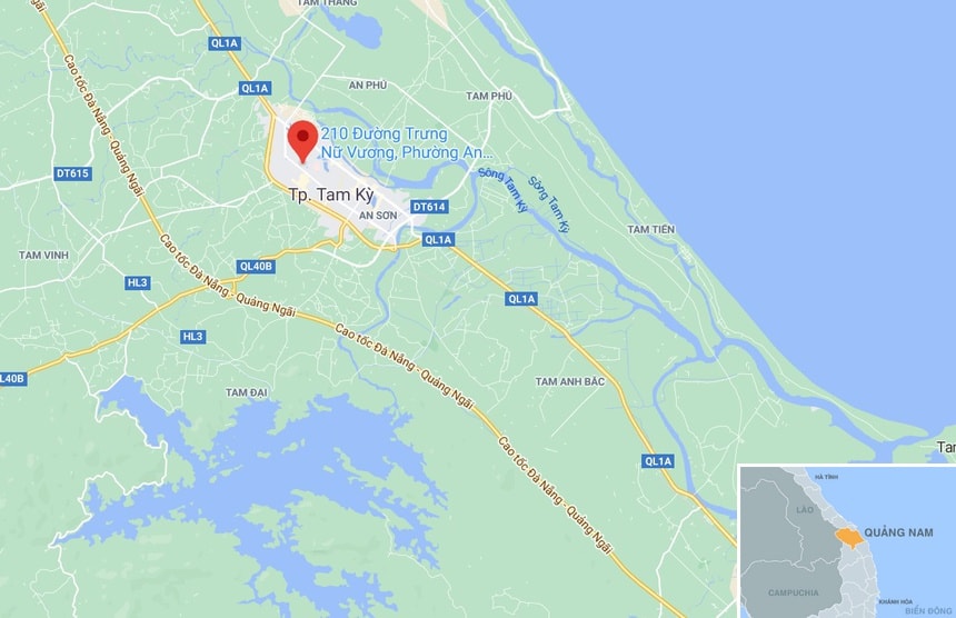 Vụ cháy xảy ra ở số nhà 208-210 Trưng Nữ Vương, TP. Tam Kỳ, (Quảng Nam). Ảnh: Google Maps.