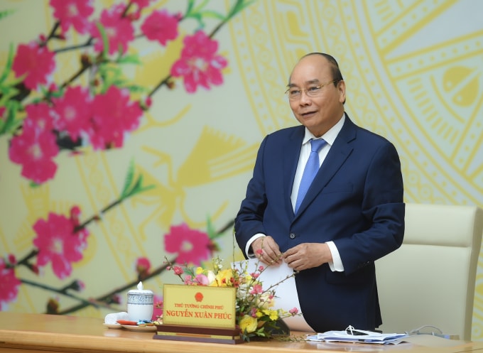 Thủ tướng Nguyễn Xuân Phúc phát biểu tại cuộc họp triển khai nhiệm vụ trọng tâm năm 2021 của Văn phòng Chính phủ. (Ảnh: VGP)